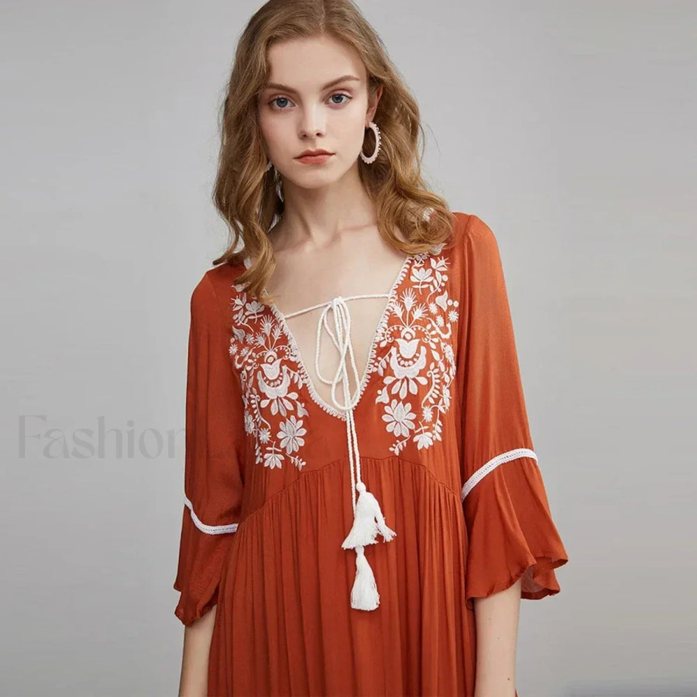 Floral Flare Sleeve Boho Dress