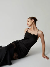 Floral Lace Graceful Satin Long Dress Black / XS Dresses