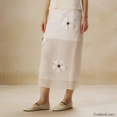 Floral Organza Back Slit Cotton Skirt