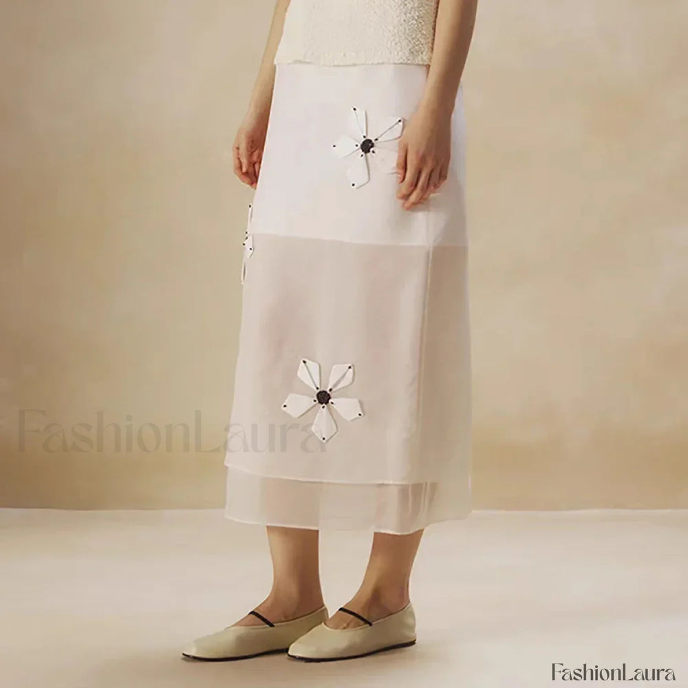 Floral Organza Back Slit Cotton Skirt