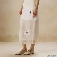 Floral Organza Back Slit Cotton Skirt