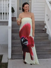 Floral Printed Strapless Off Shoulder Backless Maxi Floral Dress Red / S