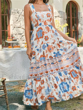Floral Wide Strap A Line Maxi Dress blue 1 / S