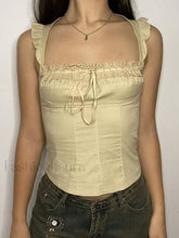 Flutter Sleeve Lace Up Corset Top Khaki / S Tops&Tees