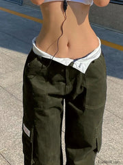 Fold Over Waist Y2K Straight Leg Pants Straight Leg Pants