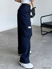 Fold Over Waist Y2K Straight Leg Pants Straight Leg Pants