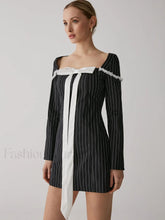 French Square Graceful Neck Short Dress Black / XS Dresses