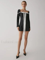 French Square Graceful Neck Short Dress Dresses