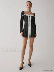 French Square Graceful Neck Short Dress Dresses