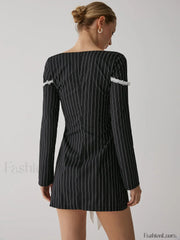 French Square Graceful Neck Short Dress Dresses