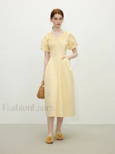 French Waist Slim Midi Dress Yellow / XS