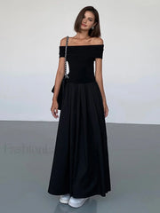 Frenchy Solid Graceful Off Shoulder Long Dress Dresses