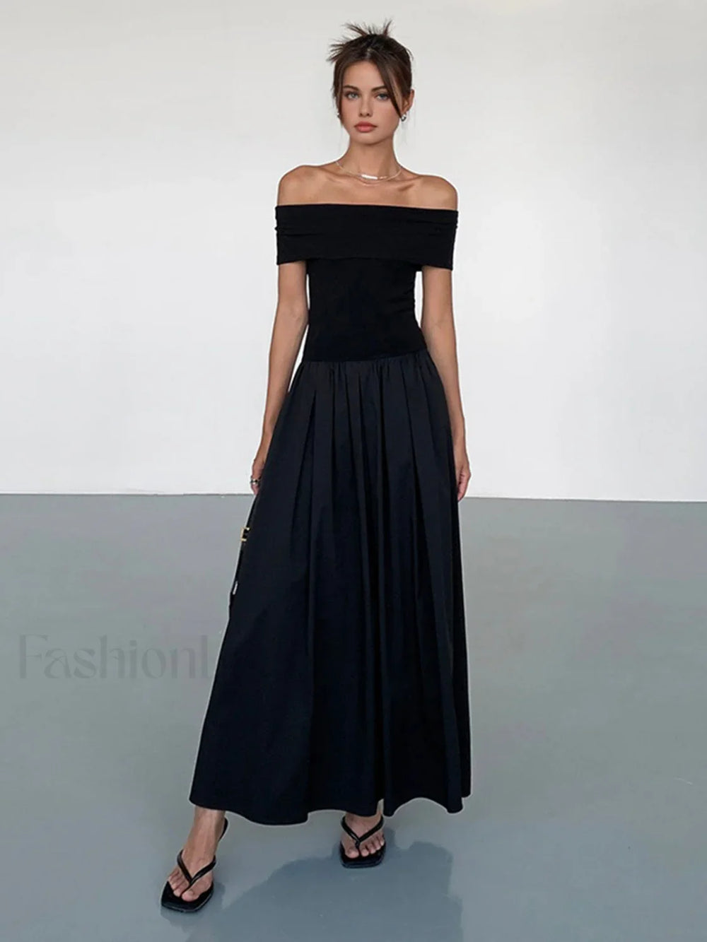 Frenchy Solid Graceful Off Shoulder Long Dress Dresses