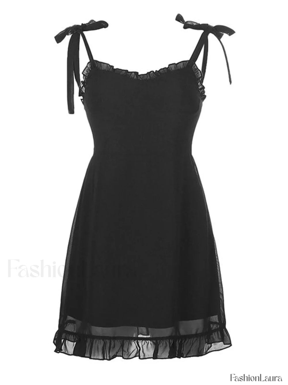 Frill Trim Tie Strap Mini Dress Mini Dresses