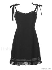 Frill Trim Tie Strap Mini Dress Mini Dresses