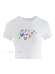 Fruity Butterfly Print Crop Top Tops&Tees