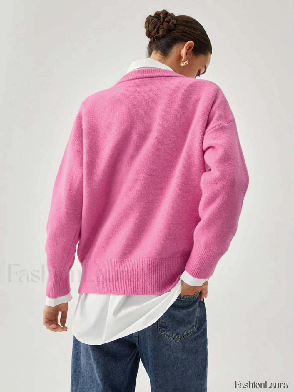 Fuchsia Crew Graceful Neck Knit Sweater Sweaters L