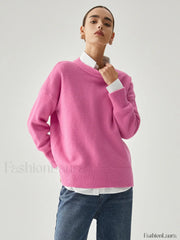 Fuchsia Crew Graceful Neck Knit Sweater Sweaters L