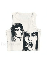 Funny Face Print Cropped Tank Top White / S Tops&Tees