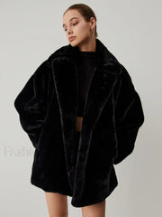 Furry Oversized Collar Trendy Faux Fur Coat Black / XS Women Faux Fur Coats