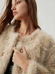 Fuzzy Faux Graceful Fur Buttoned Coat Women Faux Fur Coats