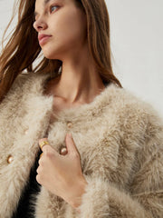 Fuzzy Faux Graceful Fur Buttoned Coat Women Faux Fur Coats