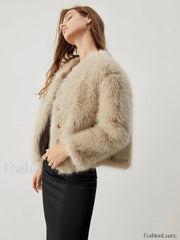 Fuzzy Faux Graceful Fur Buttoned Coat Women Faux Fur Coats