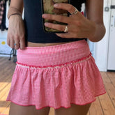 Gingham High Waist Mini Skirt Pink / S