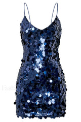 Giselle Disc Stylish Sequin Mini Dress S / Navy Party Dresses L