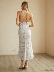 Glamorous Lace Graceful Halter Long Dress Dresses