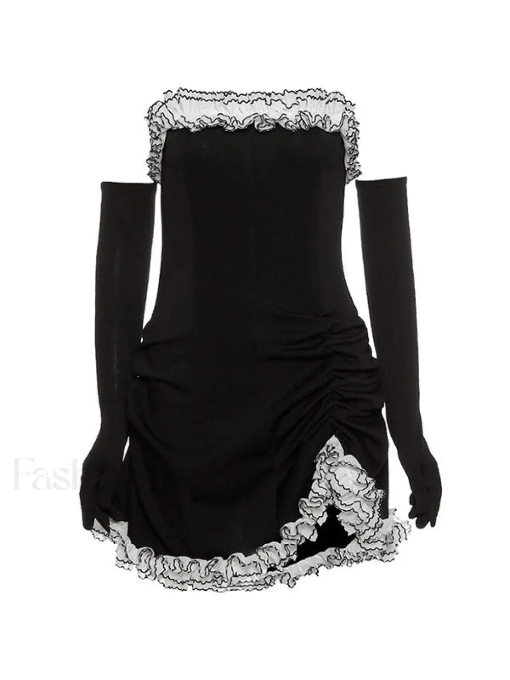 Gloves Detail Strapless Black Mini Dress Mini Dresses