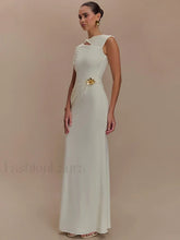 Gold Clasp Ruched Bodycon Maxi Dress