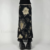 Goth Floral Double Layer Skirt