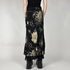 Goth Floral Mesh Double Layer Skirt