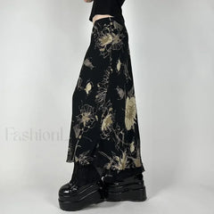 Goth Floral Mesh Double Layer Skirt