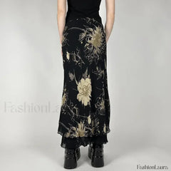 Goth Floral Mesh Double Layer Skirt