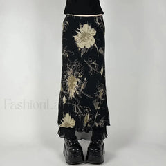 Goth Floral Mesh Double Layer Skirt Black / S