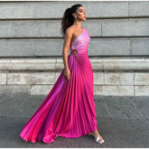 Gradient Pleated Shoulder Maxi Dress