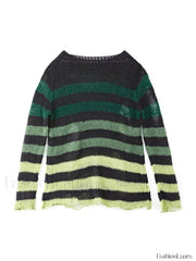 Gradient Striped Distressed Long Sleeve Mini Dress Mini Dresses