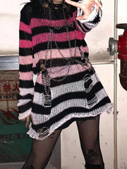 Gradient Striped Distressed Long Sleeve Mini Dress Mini Dresses