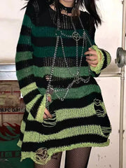 Gradient Striped Distressed Long Sleeve Mini Dress Mini Dresses