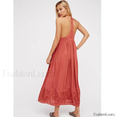 Green Cotton Embroidery Boho Dress