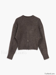 Half Zip Graceful Fuzzy Sweater Brown / XS Sweaters L
