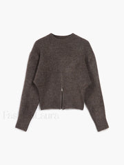 Half Zip Graceful Fuzzy Sweater Brown / XS Sweaters L