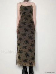 Halloween Double Layered Floral Slip Maxi Dress Maxi Dresses