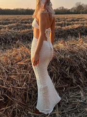 Halter Crochet Hollow Out Maxi Dress Maxi Dresses