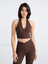 Halter Cropped Graceful Tank Top Coffee / XS Tank Tops & Camis