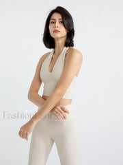 Halter Cropped Graceful Tank Top Apricot / XS Tank Tops & Camis