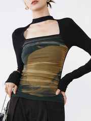 Halter Mesh Graceful Long Sleeve Shirt Black / XS T Shirts