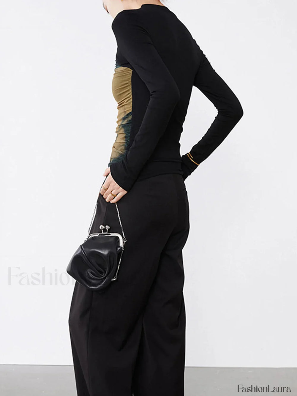 Halter Mesh Graceful Long Sleeve Shirt T Shirts